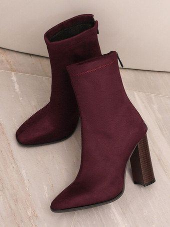 レディース アンクルブーツ ヒョウ柄 ジッパー ブーティ スエードレザー ポインテッドトゥ チャンキーヒール