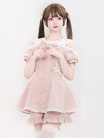 RoseTenues Sweet Lolita Volants noirs Nœuds Manches courtes Pantalon cravate