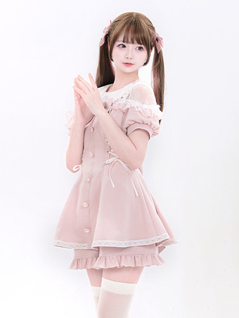 Tenues Sweet Lolita Volants noirs Nœuds Manches courtes Pantalon cravate