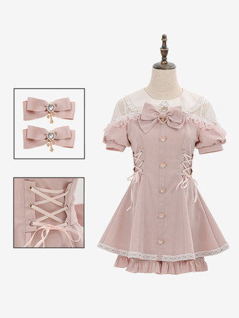 Tenues Sweet Lolita Volants noirs Nœuds Manches courtes Pantalon cravate