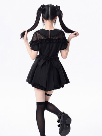 Tenues Sweet Lolita Volants noirs Nœuds Manches courtes Pantalon cravate