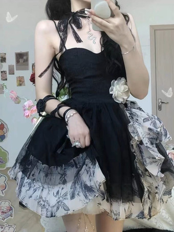 Black Sweet Lolita Dress Polyester Sleeveless Jumper Sweet Lolita Dress