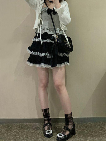 Faldas Lolita con volantes y lazos en color rosa con bloques de color de Sweet Lolita SK