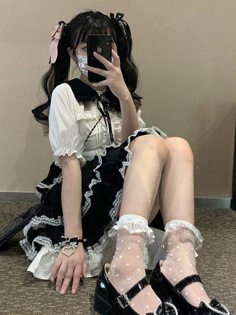 Faldas Lolita con volantes y lazos en color rosa con bloques de color de Sweet Lolita SK