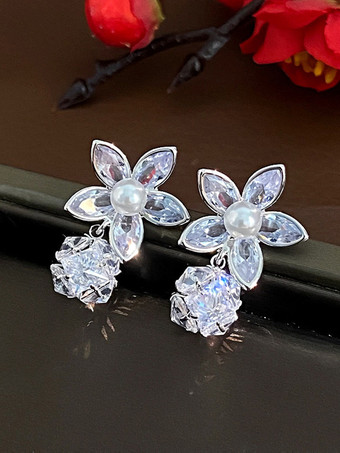 シルバー ウェディングイヤリング ダイヤモンド メタルピアス ウェディングジュエリー