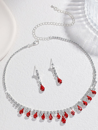 レッド ファッションウェディングジュエリーセットゴージャスなメタルダイヤモンド