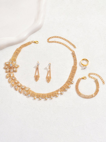 ゴールド ファッションウェディングジュエリーセット魅力的なダイヤモンドピアスメタル