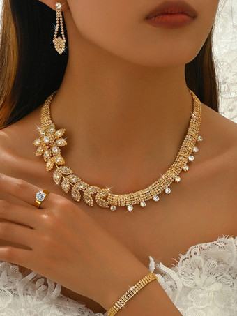 Conjunto de joyería de boda de moda atractivo con diamantes perforados en metal