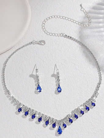 ブルー ファッションウェディングジュエリーセットゴージャスなメタルダイヤモンド