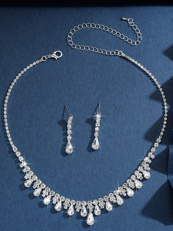 シルバー ファッションウェディングジュエリーセットゴージャスなメタルダイヤモンド
