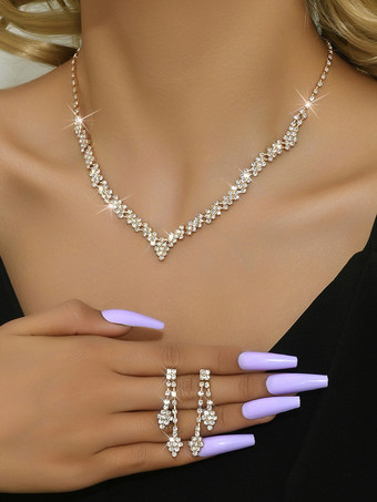 ファッションウェディングジュエリーセットシックなダイヤモンドピアスメタル