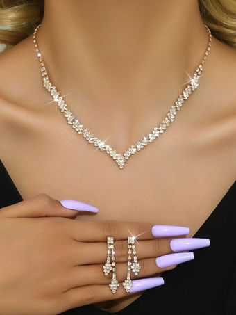 ファッションウェディングジュエリーセットシックなダイヤモンドピアスメタル