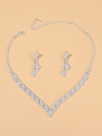 シルバー ファッションウェディングジュエリーセットシックなダイヤモンドピアスメタル