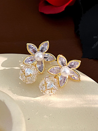 ゴールド ウェディングイヤリング ダイヤモンド メタルピアス ウェディングジュエリー