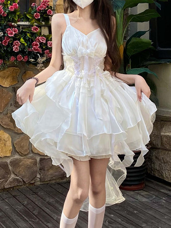 White Sweet Lolita Dress Polyester Sleeveless Sweet Jumper Lolita Dress