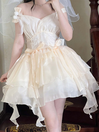 Champagne Sweet Lolita Dress Polyester Sleeveless Sweet Jumper Lolita Dress