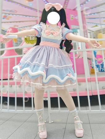 ライトスカイブルースイートロリータドレス 半袖 スイートドレス ロリータドレス