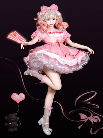 ピンクスイートロリータドレス 半袖 スイートドレス ロリータドレス