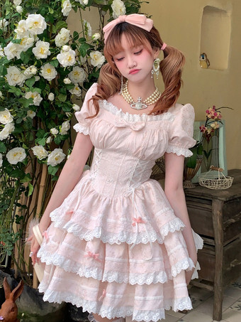 スイートロリータドレス ポリエステル 半袖 スイートドレス ロリータドレス