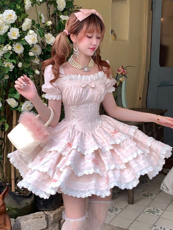 スイートロリータドレス ポリエステル 半袖 スイートドレス ロリータドレス