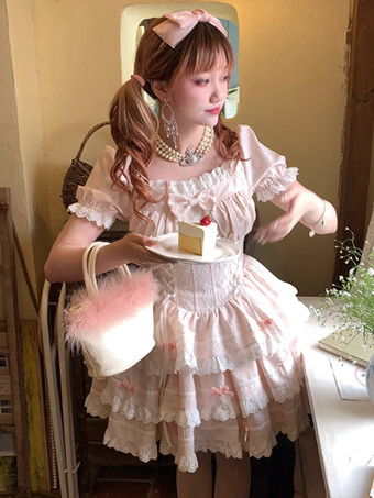 スイートロリータドレス ポリエステル 半袖 スイートドレス ロリータドレス