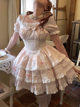スイートロリータドレス ポリエステル 半袖 スイートドレス ロリータドレス