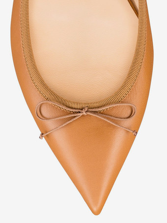 レディース ボウ ポインテッドトゥ PUレザー バレエフラット