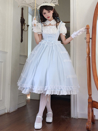 bleu ciel clairRobe Sweet Lolita en polyester à manches courtes Robe Sweet Lolita