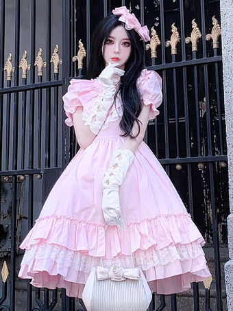 RosaVestido dulce lolita de poliéster de manga corta Vestido dulce lolita