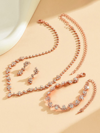 ライトゴールファッションウェディングジュエリーセット美しいメタルダイヤモンド