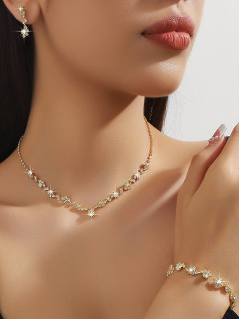 ライトゴールドファッションウェディングジュエリーセット美しいメタルダイヤモンド