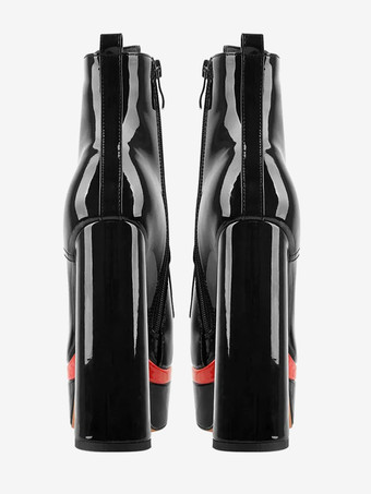 レディース アンクルブーツ プラットフォーム ブラック バックル ラウンドトゥ レースアップ チャンキーヒール ブーティ