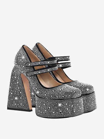 Women's High Heels Rhinestones Platforms Chunky Heel Pumps