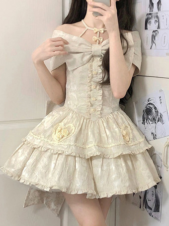 アプリコットスイートロリータドレス ポリエステル ノースリーブ ジャンパースカート スイートロリータドレス