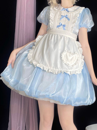 ライトスカイブルースイートロリータドレス ポリエステル半袖 スイートロリータドレス