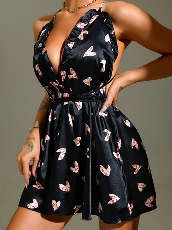 セクシーなスリープレースアップブラックベビードールシュミーズ