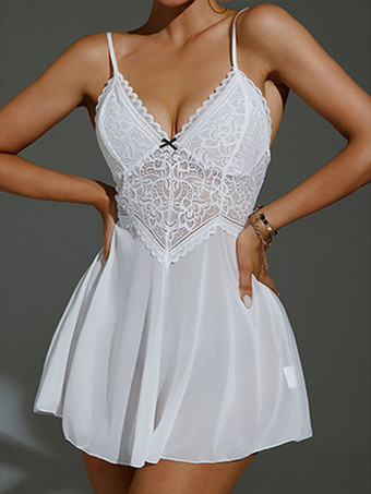 ホワイト セクシーなデイリーカジュアルレースブラックベビードールシュミーズ