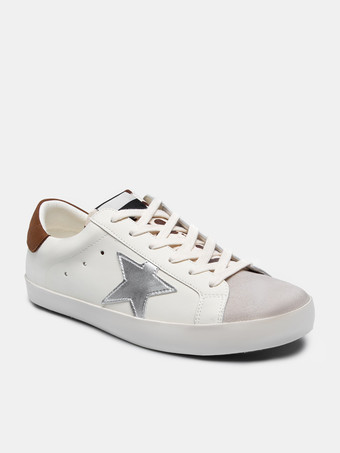 Chaussures décontractées pour homme Baskets à bout rond en polyester écru et blanc étoiles