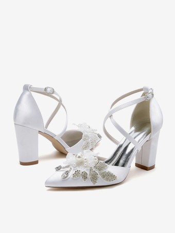 ウェディングシューズ ブライダルパンプス サテン ポインテッドトゥ