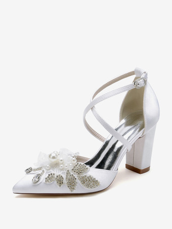 ホワイト ウェディングシューズ ブライダルパンプス サテン ポインテッドトゥ