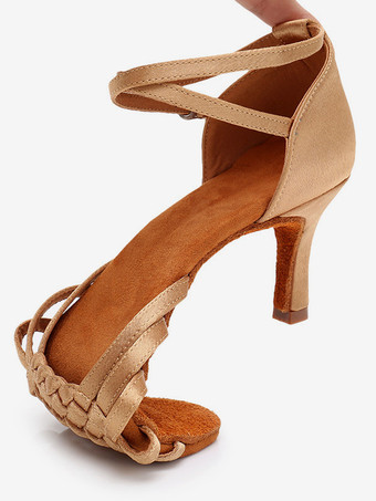 ラテンダンスシューズ サテン ライトアプリコット ラウンドトゥ ダンスシューズ