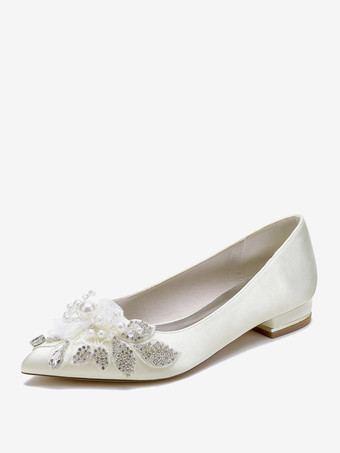 アイボリー ブライダルシューズ ブライダルフラット サテン ポインテッドトゥ
