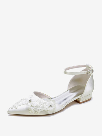 アイボリー ブライダルシューズ ブライダルフラット サテン ポインテッドトゥ