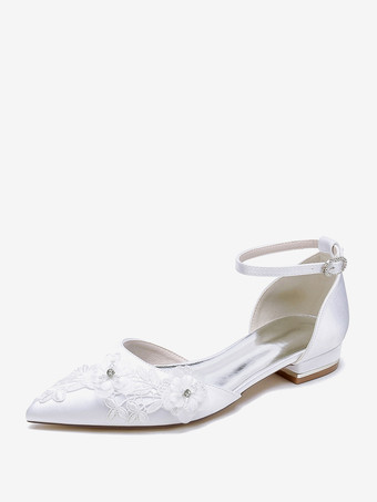 ホワイト ブライダルシューズ ブライダルフラット サテン ポインテッドトゥ