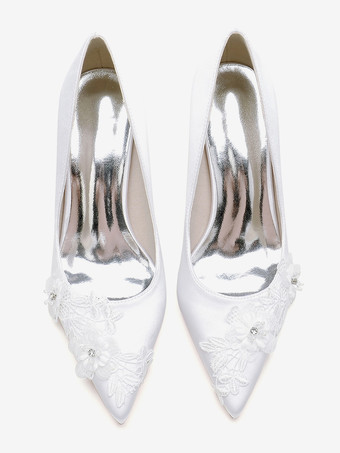 ウェディングシューズ ブライダルパンプス サテン ポインテッドトゥ