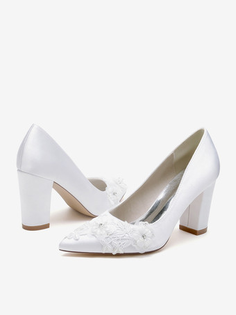 ウェディングシューズ ブライダルパンプス サテン ポインテッドトゥ