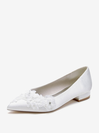 ホワイト ブライダルシューズ ブライダルフラット サテン ポインテッドトゥ