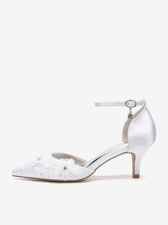 ウェディングシューズ ブライダルパンプス サテン ポインテッドトゥ