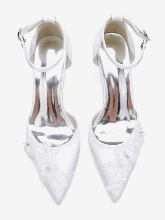 ウェディングシューズ ブライダルパンプス サテン ポインテッドトゥ