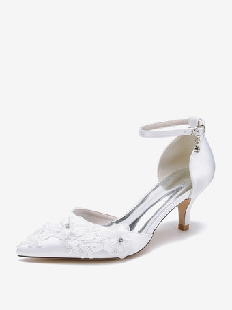 ホワイト ウェディングシューズ ブライダルパンプス サテン ポインテッドトゥ